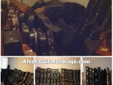 before and after scenes of a room filled with guitars