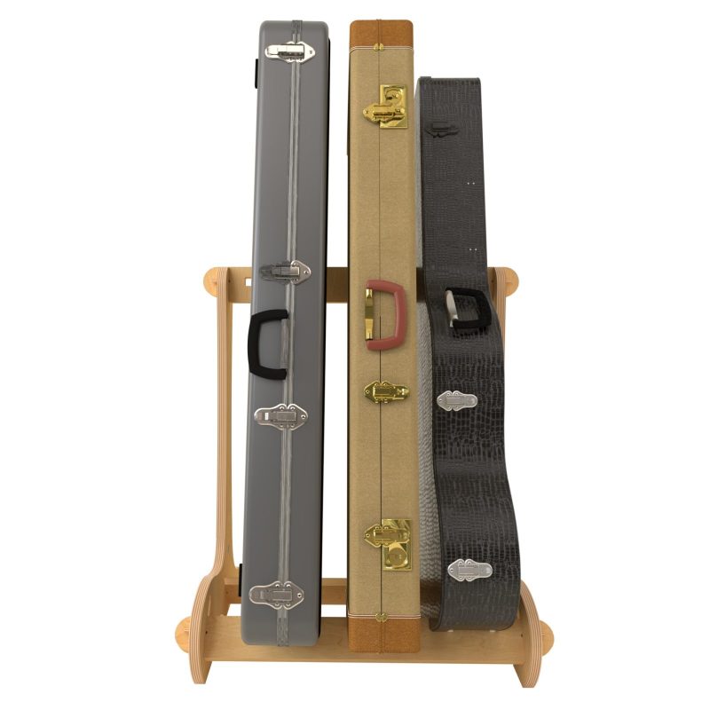front view of 3 guitar case rack