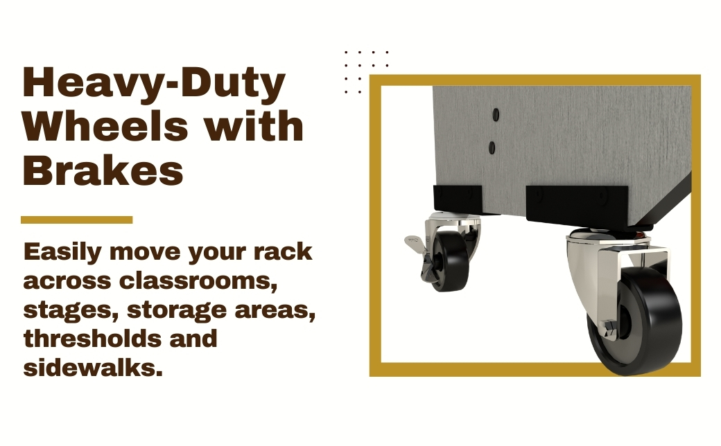 heavy-duty swivel wheels attached to grey panel